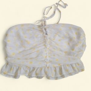 Forever 21 Cottagecore Floral Butter Yellow Ruched Cropped Blouse